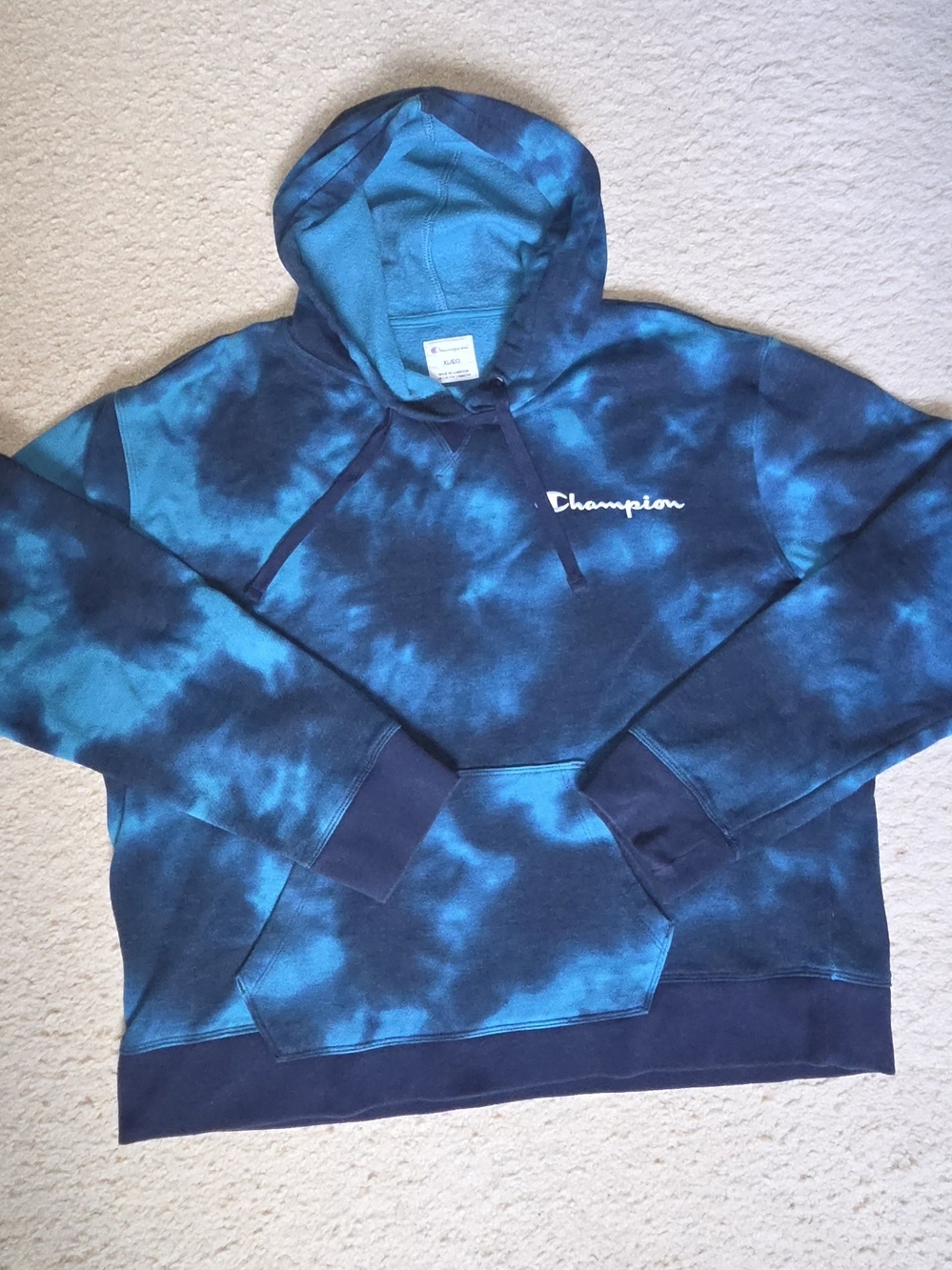 Champion Men's Blue Tie-Dye Hoodie Sweatshirt